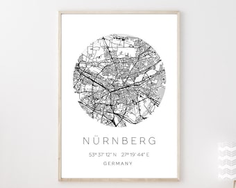 Poster NÜRNBERG STADTPLAN mit Koordinaten | Heimatstadt | Stadtposter | Personalisiert | Map | Karte Geschenk | Kunstdruck | Umzug Einzug