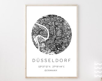 Poster DÜSSELDORF STADTPLAN mit Koordinaten | Heimatstadt | Stadtposter | Personalisiert | Map | Karte Geschenk | Kunstdruck | Umzug Einzug