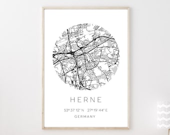 Poster HERNE STADTPLAN mit Koordinaten | Heimatstadt | Stadtposter | Personalisiert | Map | Karte Geschenk | Kunstdruck | Umzug Einzug