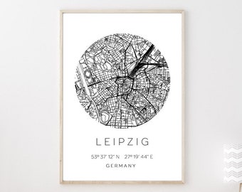 Poster LEIPZIG STADTPLAN mit Koordinaten | Heimatstadt | Stadtposter | Personalisiert | Map | Karte Geschenk | Kunstdruck | Umzug Einzug