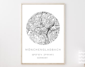 Poster MÖNCHENGLADBACH STADTPLAN mit Koordinaten | Heimatstadt | Stadtposter | Personalisiert | Map | Karte Geschenk Kunstdruck Umzug Einzug