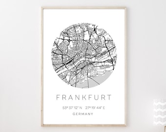 Poster FRANKFURT STADTPLAN mit Koordinaten | Heimatstadt | Stadtposter | Personalisiert | Map | Karte Geschenk | Kunstdruck | Umzug Einzug