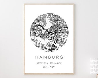 Poster HAMBURG STADTPLAN mit Koordinaten | Heimatstadt | Stadtposter | Personalisiert | Map | Karte Geschenk | Kunstdruck | Umzug Einzug