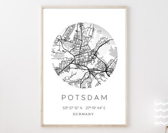 Poster POTSDAM STADTPLAN mit Koordinaten | Heimatstadt | Stadtposter | Personalisiert | Map | Karte Geschenk | Kunstdruck | Umzug Einzug