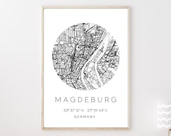 Poster MAGDEBURG STADTPLAN mit Koordinaten | Heimatstadt | Stadtposter | Personalisiert | Map | Karte Geschenk | Kunstdruck | Umzug Einzug