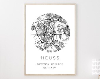 Poster NEUSS STADTPLAN mit Koordinaten | Heimatstadt | Stadtposter | Personalisiert | Map | Karte Geschenk | Kunstdruck | Umzug Einzug