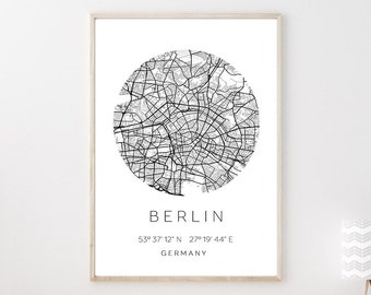 Poster BERLIN STADTPLAN mit Koordinaten | Heimatstadt | Stadtposter | Personalisiert | Map | Karte Geschenk | Kunstdruck | Umzug Einzug