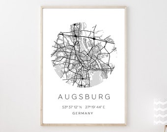Poster AUGSBURG STADTPLAN mit Koordinaten | Heimatstadt | Stadtposter | Personalisiert | Map | Karte Geschenk | Kunstdruck | Umzug Einzug