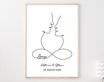 Personalisiertes Paar Poster Linien Kuss | Liebe | Geschenk Sie Ihn | Hochzeit | Geburtstag | Jahrestag | Paar Bild | Kunst Linien 5