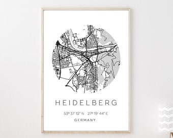 Poster HEIDELBERG STADTPLAN mit Koordinaten | Heimatstadt | Stadtposter | Personalisiert | Map | Karte Geschenk | Kunstdruck | Umzug Einzug