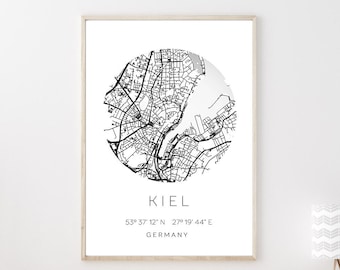 Poster KIEL STADTPLAN mit Koordinaten | Heimatstadt | Stadtposter | Personalisiert | Map | Karte Geschenk | Kunstdruck | Umzug Einzug