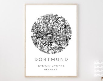 Poster DORTMUND STADTPLAN mit Koordinaten | Heimatstadt | Stadtposter | Personalisiert | Map | Karte Geschenk | Kunstdruck | Umzug Einzug