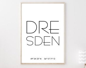 Poster DRESDEN mit Koordinaten | Heimatstadt | Stadtposter | Personalisiert | Stadt Geschenk | Kunstdruck | Umzug Einzug | Heimat | Zuhause