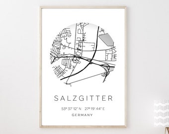 Poster SALZGITTER STADTPLAN mit Koordinaten | Heimatstadt | Stadtposter | Personalisiert | Map | Karte Geschenk | Kunstdruck | Umzug Einzug