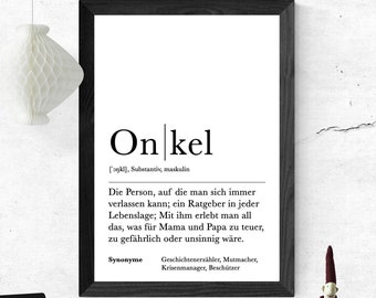 Poster ONKEL | Danke | Geschenk | Definition | Schwangerschaft | Vorfreude | Geburtstag | Kunstdruck | Bester Onkel | Familie | Duden