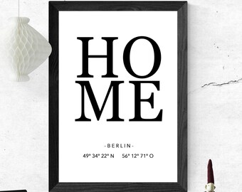 Poster HOME mit Ort & Koordinaten | Personalisiert | Home | Geschenk | Umzug | Familie | Zuhause | Kunstdruck | Liebe | Einzugsgeschenk