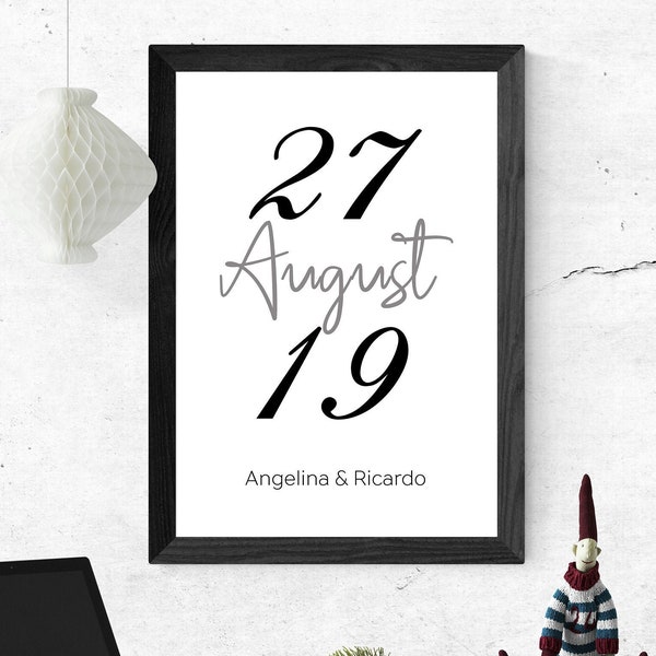 Poster BIG DATE mit Datum & Namen | Personalisiert | Hochzeitstag | Jahrestag | Jubiläum | Geschenk für Sie und Ihn | Liebesbeweis | Mr Mrs