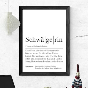 Poster SCHWÄGERIN | Danke | Schwägerin | Geschenk | Definition | Schwangerschaft | Vorfreude | Geburtstag | Kunstdruck | Familie |Duden