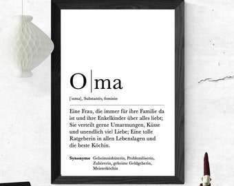 Poster OMA | Danke | Großmutter | Geschenk | Definition | Schwangerschaft | Vorfreude | Geburtstag | Kunstdruck | Beste Oma | Duden
