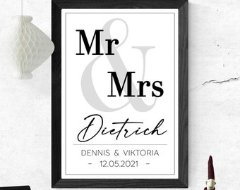 Poster MR & MRS mit Namen, Datum, und Ort | Personalisiert | Hochzeitsgeschenk | Geschenk Brautpaar | Sie Ihn | Hochzeit | Digitaldruck