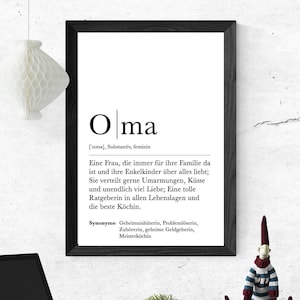 Poster OMA | Danke | Großmutter | Geschenk | Definition | Schwangerschaft | Vorfreude | Geburtstag | Kunstdruck | Beste Oma | Duden