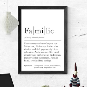 Poster FAMILIE | Danke | Family | Geschenk | Definition | Schwangerschaft | Geschwister | Geburtstag | Kunstdruck | Eltern | Duden