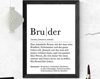 Poster BRUDER | Danke | Bruderherz | Geschenk | Definition | Schwanger | Vorfreude | Geburtstag | Kunstdruck | Familie | Duden | Brother