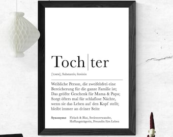 Poster TOCHTER | Danke | Kind | Geschenk | Definition | Schwangerschaft | Vorfreude | Geburtstag | Kunstdruck | Papas Prinzessin |Duden