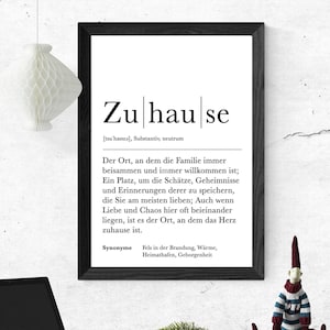 Poster ZUHAUSE | Danke | Zuhause | Geschenk | Definition | Schwangerschaft | Vorfreude | Geburtstag | Kunstdruck | Familie | Duden | Home