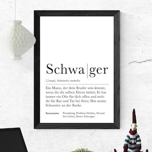 Poster SCHWAGER | Danke | Kommunion | Schwager | Geschenk | Definition | Schwanger | Vorfreude | Geburtstag | Kunstdruck | Familie | Duden