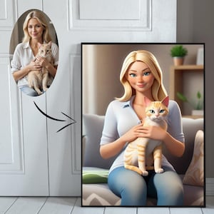 Cartoon KATZE Poster Childless Cat Lady Personalisierte Karikatur Haustier Cartoon Illustration Portrait für Katzenliebhaber & Wandkunst