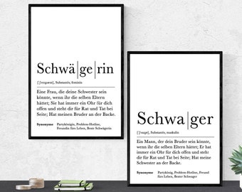 Poster Set SCHWAGER & SCHWÄGERIN | Definition | Geschenkidee Familie | Danke | Personalisiertes Geschenk | Kunstdruck | Wanddeko