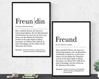 Poster Set FREUND & FREUNDIN | Definition | Geschenkidee Familie | Danke | Personalisiertes Geschenk | Kunstdruck | Wanddeko