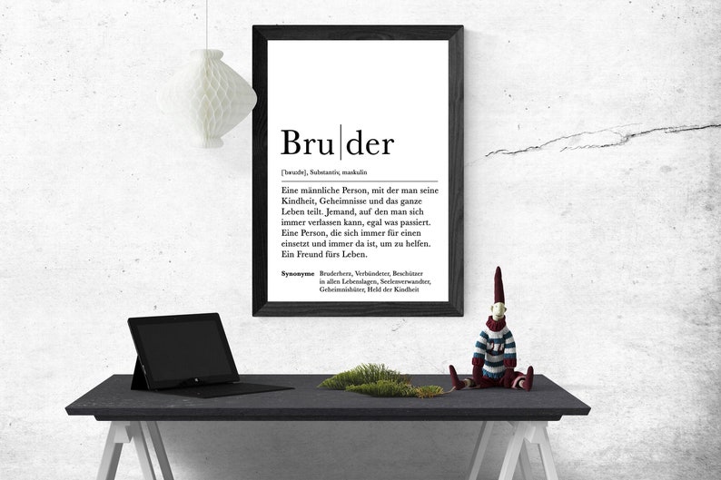 Poster BRUDER Danke Bruderherz Geschenk Definition Schwanger Vorfreude Geburtstag Kunstdruck Familie Duden Brother Bild 1