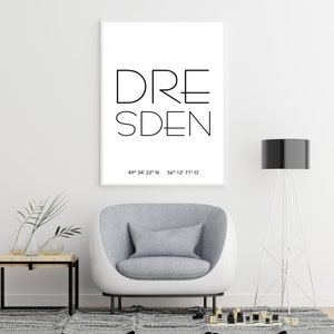 Poster DRESDEN mit Koordinaten Heimatstadt Stadtposter Personalisiert Stadt Geschenk Kunstdruck Umzug Einzug Heimat Zuhause Bild 4