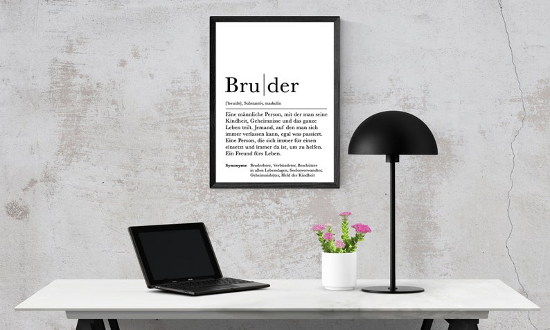 Poster BRUDER Danke Bruderherz Geschenk Definition Schwanger Vorfreude Geburtstag Kunstdruck Familie Duden Brother Bild 4