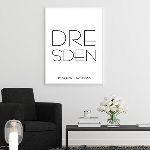 Poster DRESDEN mit Koordinaten Heimatstadt Stadtposter Personalisiert Stadt Geschenk Kunstdruck Umzug Einzug Heimat Zuhause Bild 2