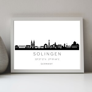 Poster Stadt SOLINGEN SKYLINE mit Koordinaten | Heimat Stadt | Stadtposter | Personalisiert | Sehenswürdigkeiten Geschenk Kunstdruck