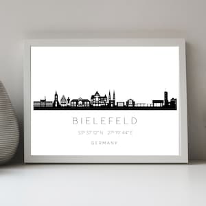 Poster Stadt BIELEFELD SKYLINE mit Koordinaten | Heimat Stadt | Stadtposter | Personalisiert | Sehenswürdigkeiten Geschenk | Kunstdruck