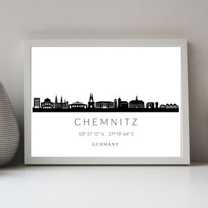 Poster Stadt CHEMNITZ SKYLINE mit Koordinaten | Heimat Stadt | Stadtposter | Personalisiert | Sehenswürdigkeiten Geschenk | Kunstdruck