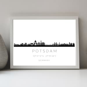 Poster Stadt POTSDAM SKYLINE mit Koordinaten | Heimat Stadt | Stadtposter | Personalisiert | Sehenswürdigkeiten Geschenk Kunstdruck