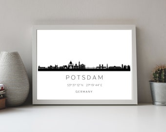 Poster POTSDAM SKYLINE mit Koordinaten | Heimat Stadt | Stadtposter | Personalisiert | Sehenswürdigkeiten Geschenk Kunstdruck