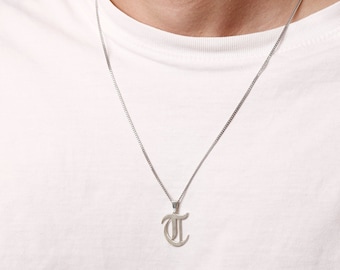 Old English Initial Necklace pour homme, Collier homme en or argent noir, collier personnalisé pour hommes, cadeau de Noël pour petit ami