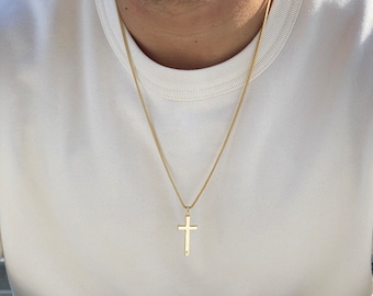 925 Sterling Silver Personalized Gold Cross Necklace, Men's Cross Necklace, Customized Cross Necklace, Custom Fathers Day Gift from Daughter