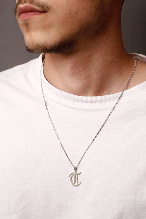 Men's Engravable Initial Pendant (1 Initial and 1 Line) | Zales