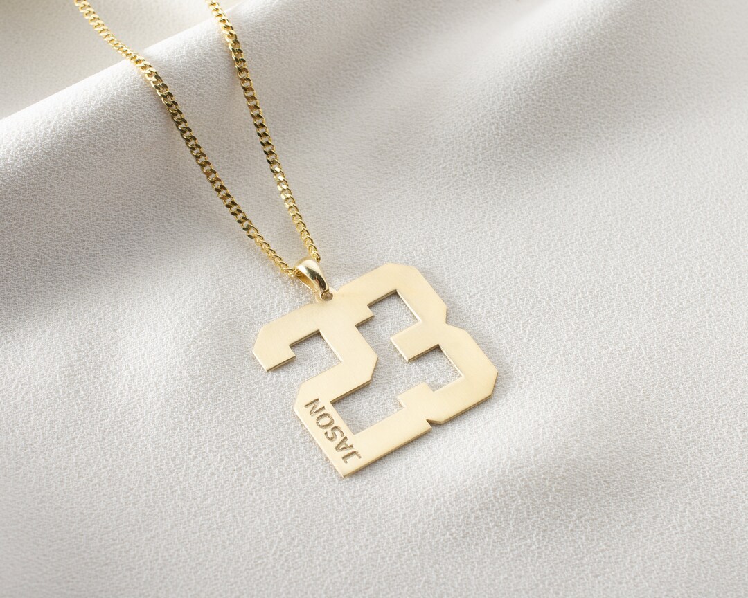 Personalized Jersey Number Necklaces for Mens, Athletes Silver Sport