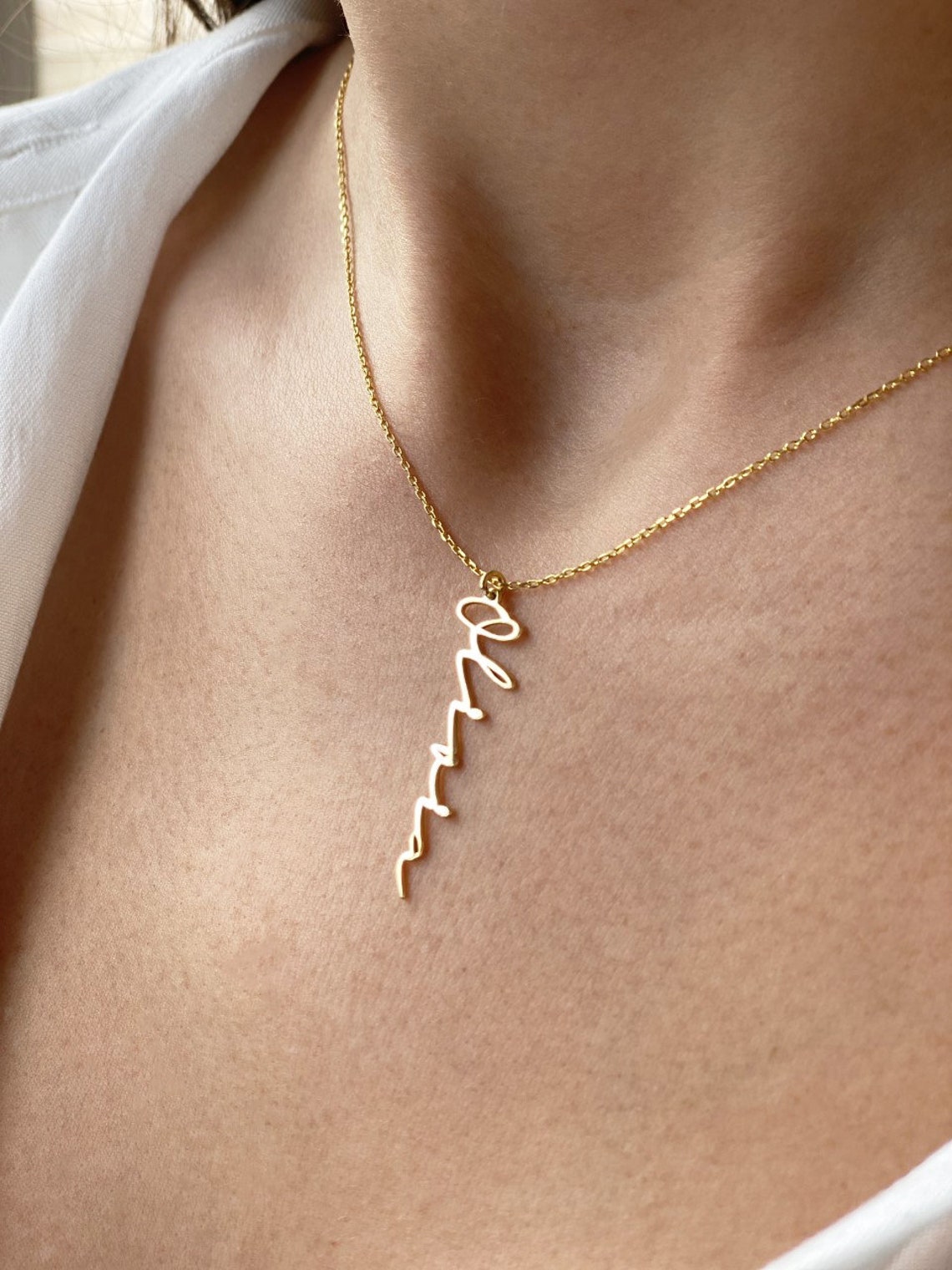 14K Solid Gold Personalized Cursive Name Necklace Custom Etsy UK