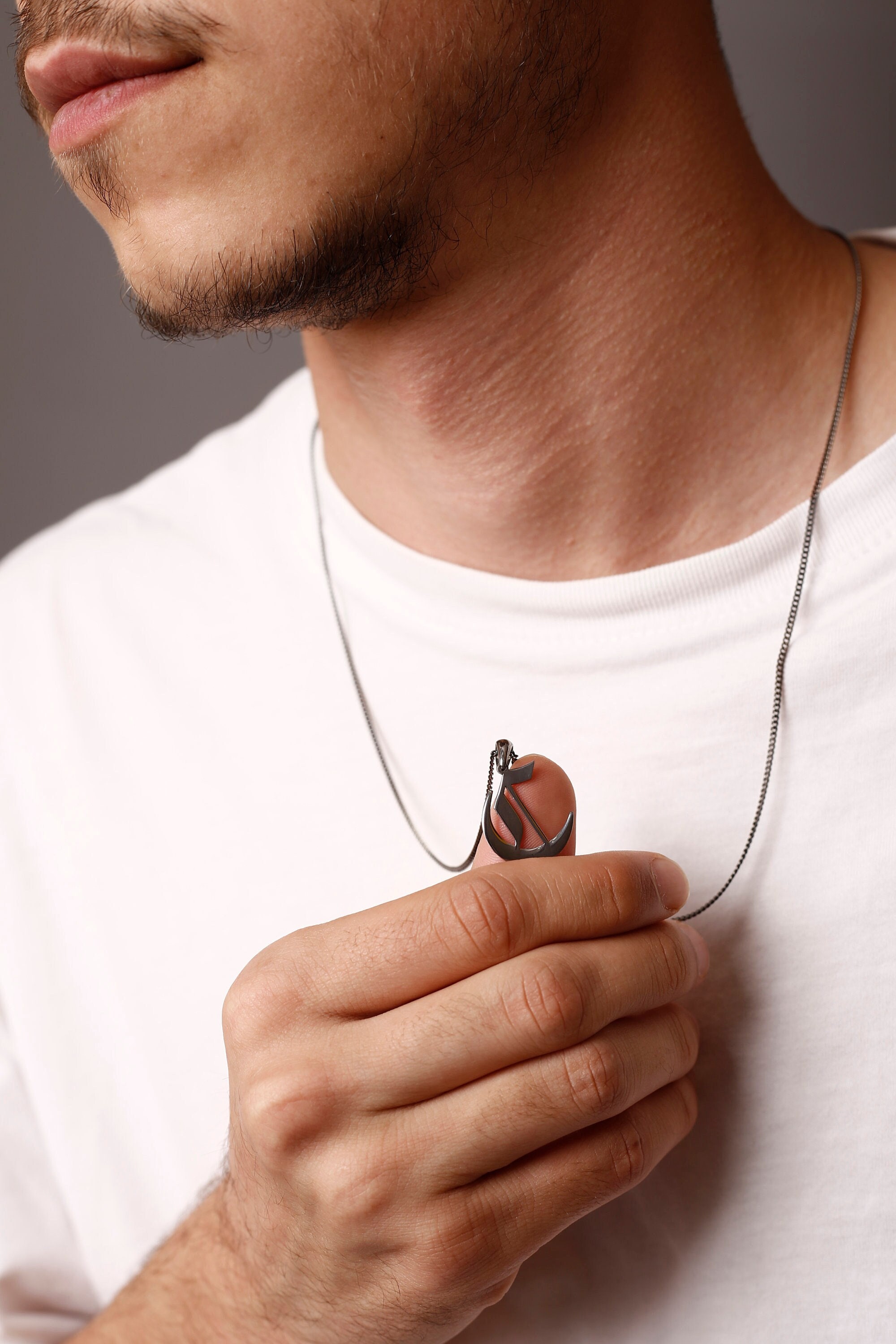 Mens Sterling Silver Chunky Initial Necklace