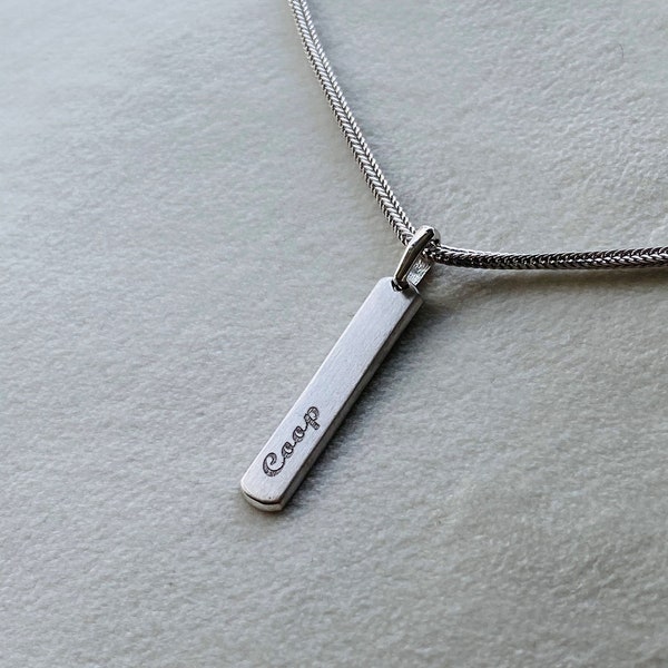 925 Sterling Silver Personalized Vertical Bar Men Necklace - Men Jewelry - Custom Silver Bar Necklace for Men - Gift for Him - Men's Jewelry