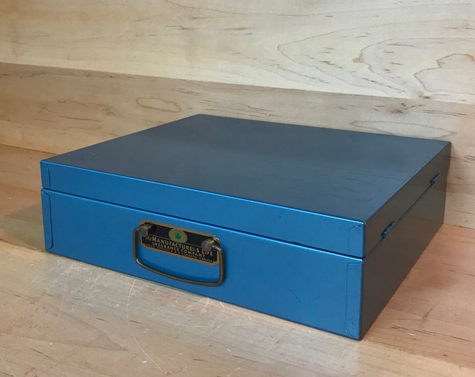 Vintage Steel Index Card Policy File Box Midcentury 1950s Blue Etsy